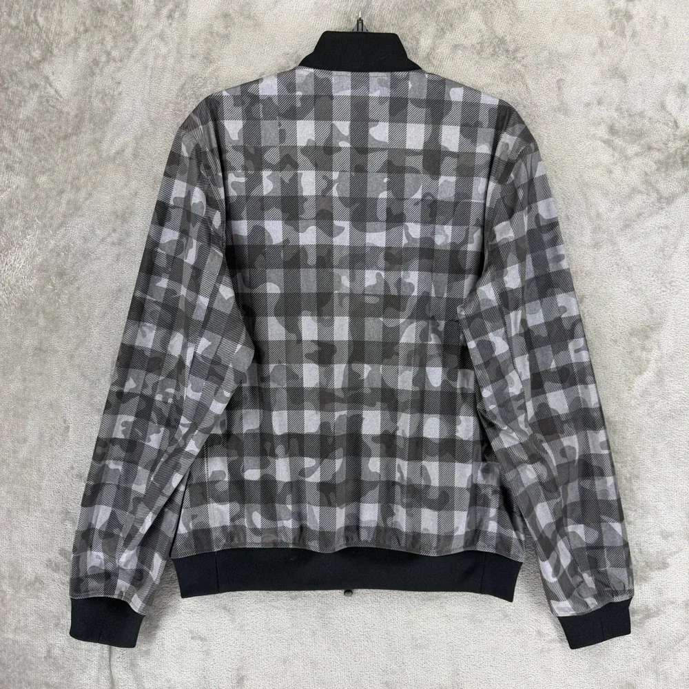 Greyson Jacket Mens M Gingham Camo Gray Full Zip Bomber Stretch EUC